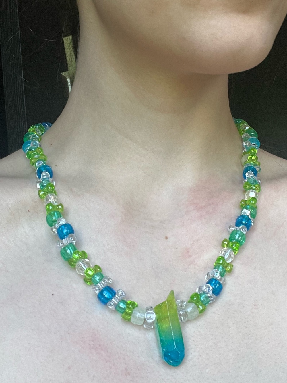 Beaded Blue & Green Pendant Necklace and Bracelet Set - Picture 4 of 4